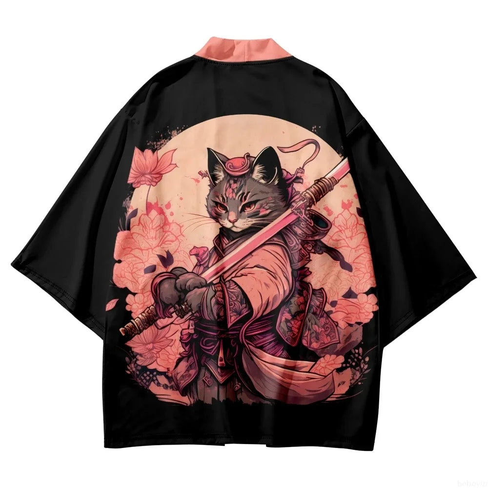Kimono Yukata japonais – Imprimé chat Harajuku