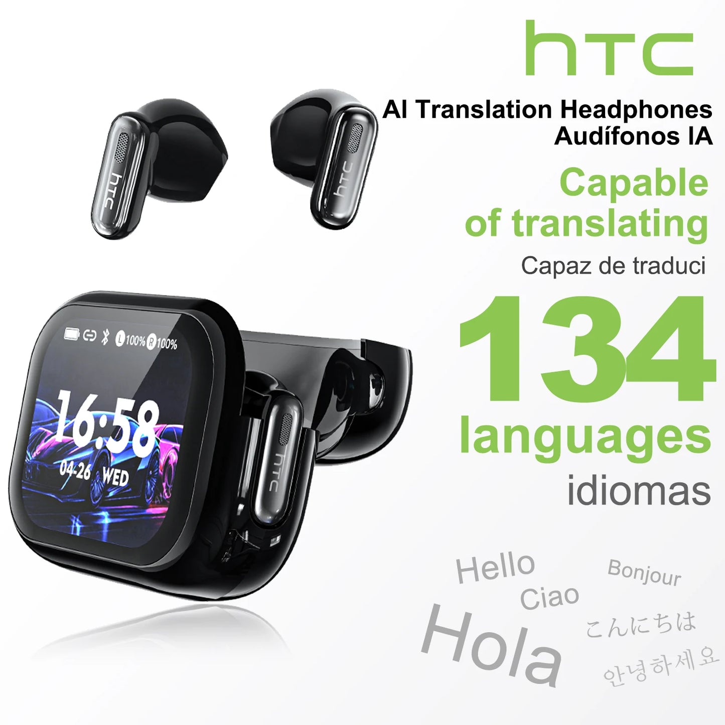 Écouteurs Bluetooth HTC NE68 – Traducteur IA & écran LCD