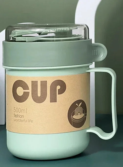 Portable multifunctional container for breakfast, yogurt, oatmeal, soup, etc., Japanese style. Includes a lid and a spoon.