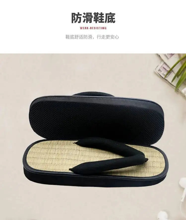 Japanese braided straw geta, summer thongs, clip-on slippers, open-toe sandals, Japanese thick-soled slippers