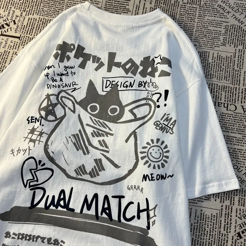 T-shirt imprimé rétro japonais – Manches courtes