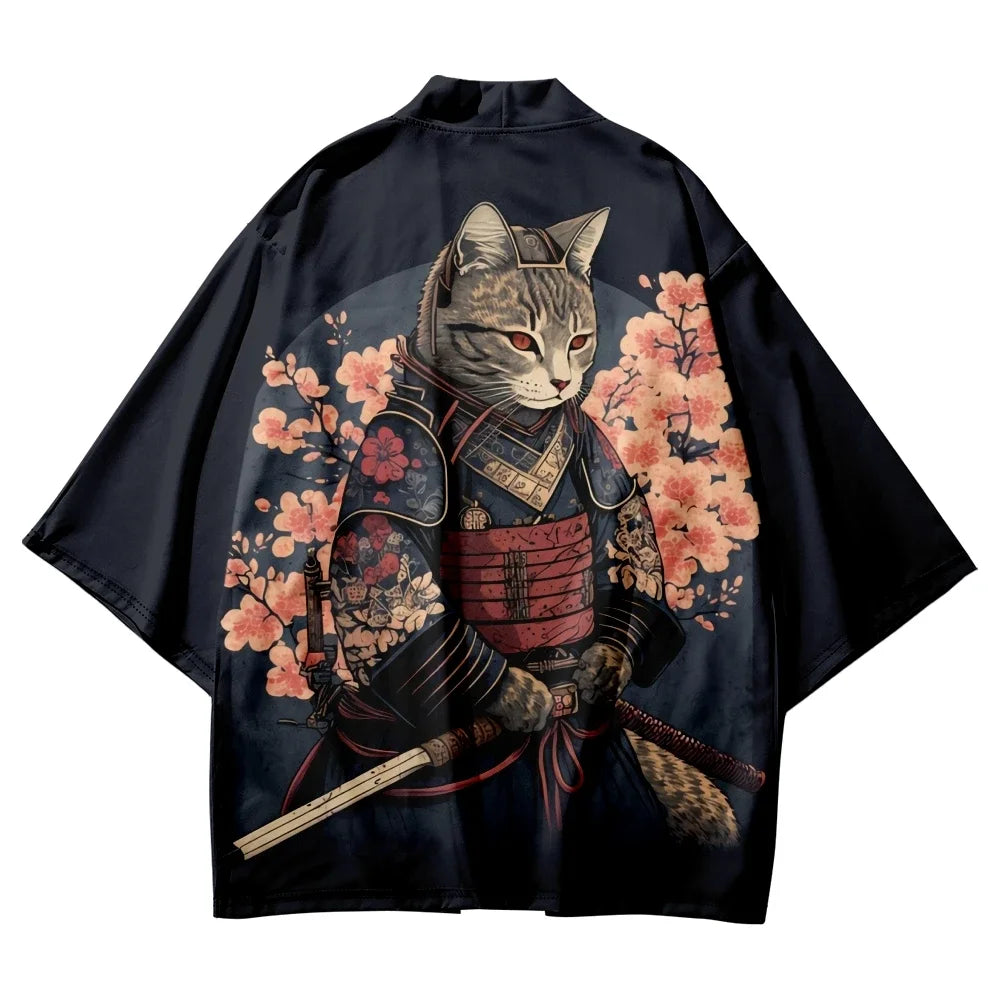 Kimono Yukata japonais – Imprimé chat Harajuku