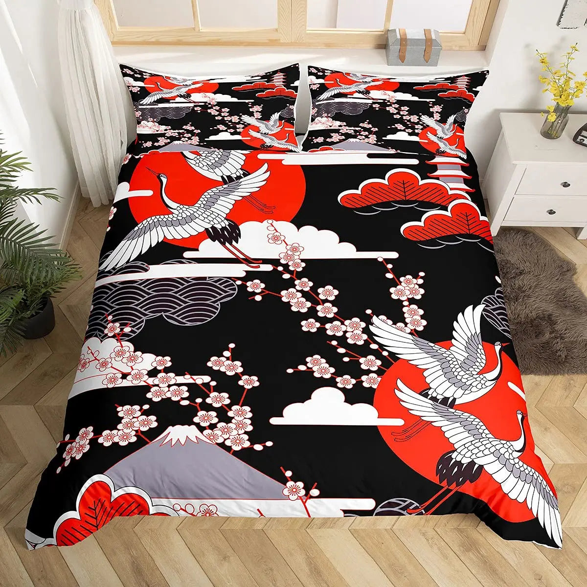 Parure de lit style japonais, housse de couette à motifs kimono traditionnels, taille Queen, Tokyo, geisha, Japon, en polyester.