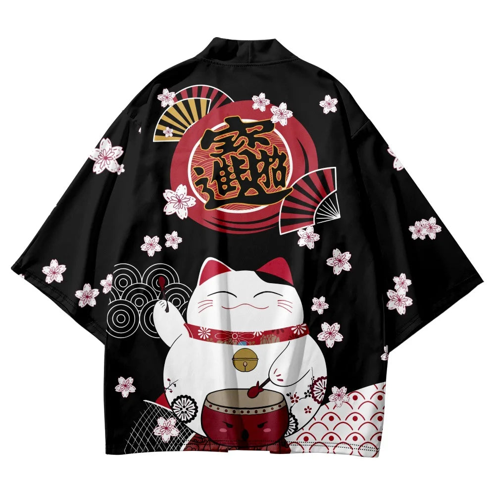 Kimono Yukata japonais – Imprimé chat Harajuku