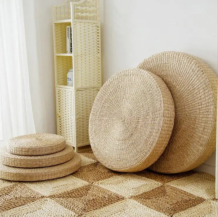 Pouf rond japonais en paille naturelle