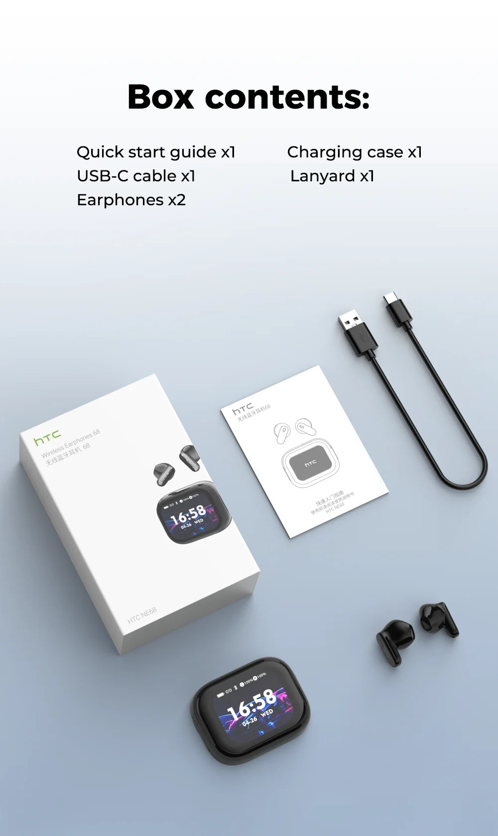 Écouteurs Bluetooth HTC NE68 – Traducteur IA & écran LCD