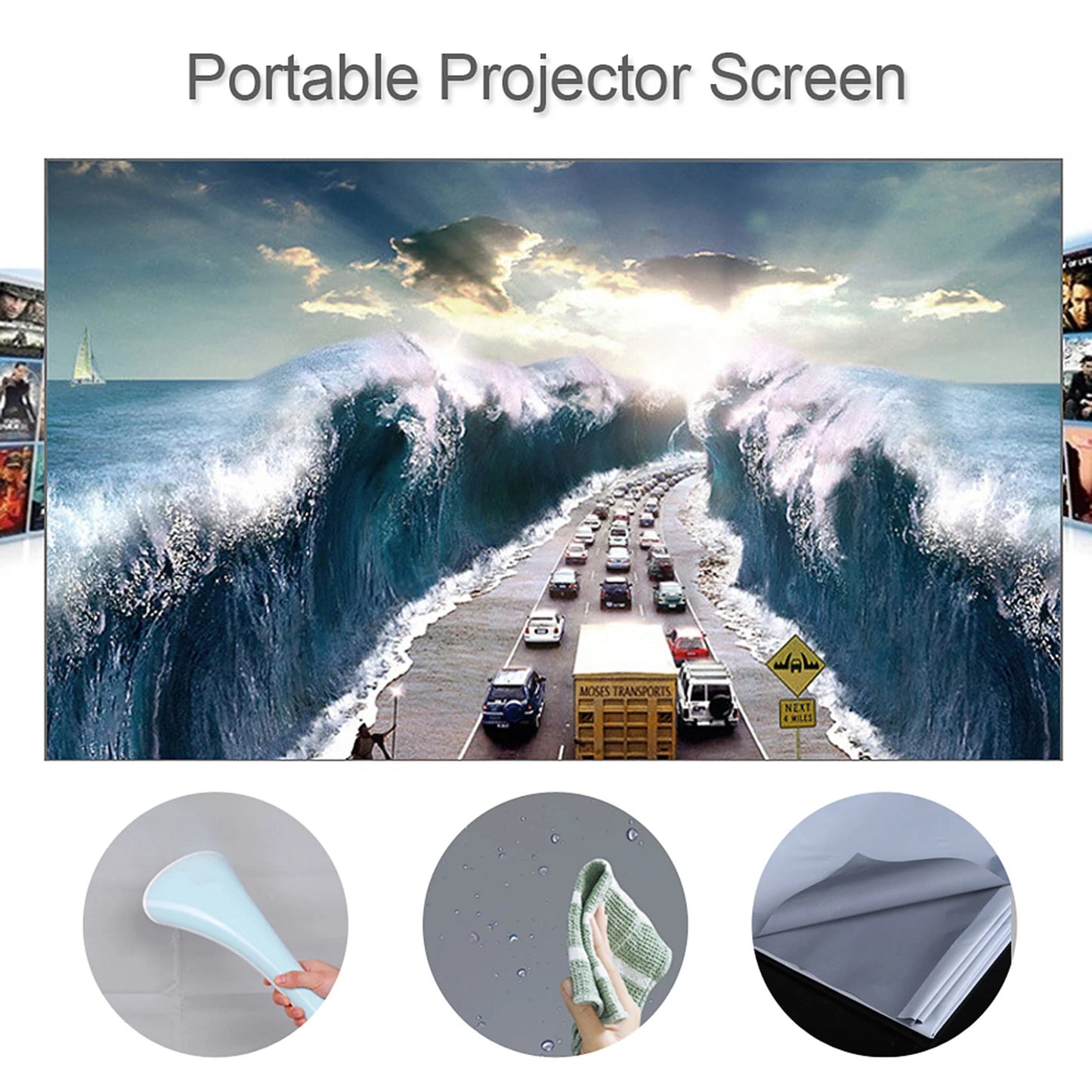 Écran de Projection Portable Anti-Lumière – 60 à 120 Pouces | Home Cinéma, Bureau, Extérieur