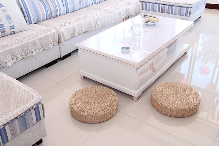 Pouf rond japonais en paille naturelle