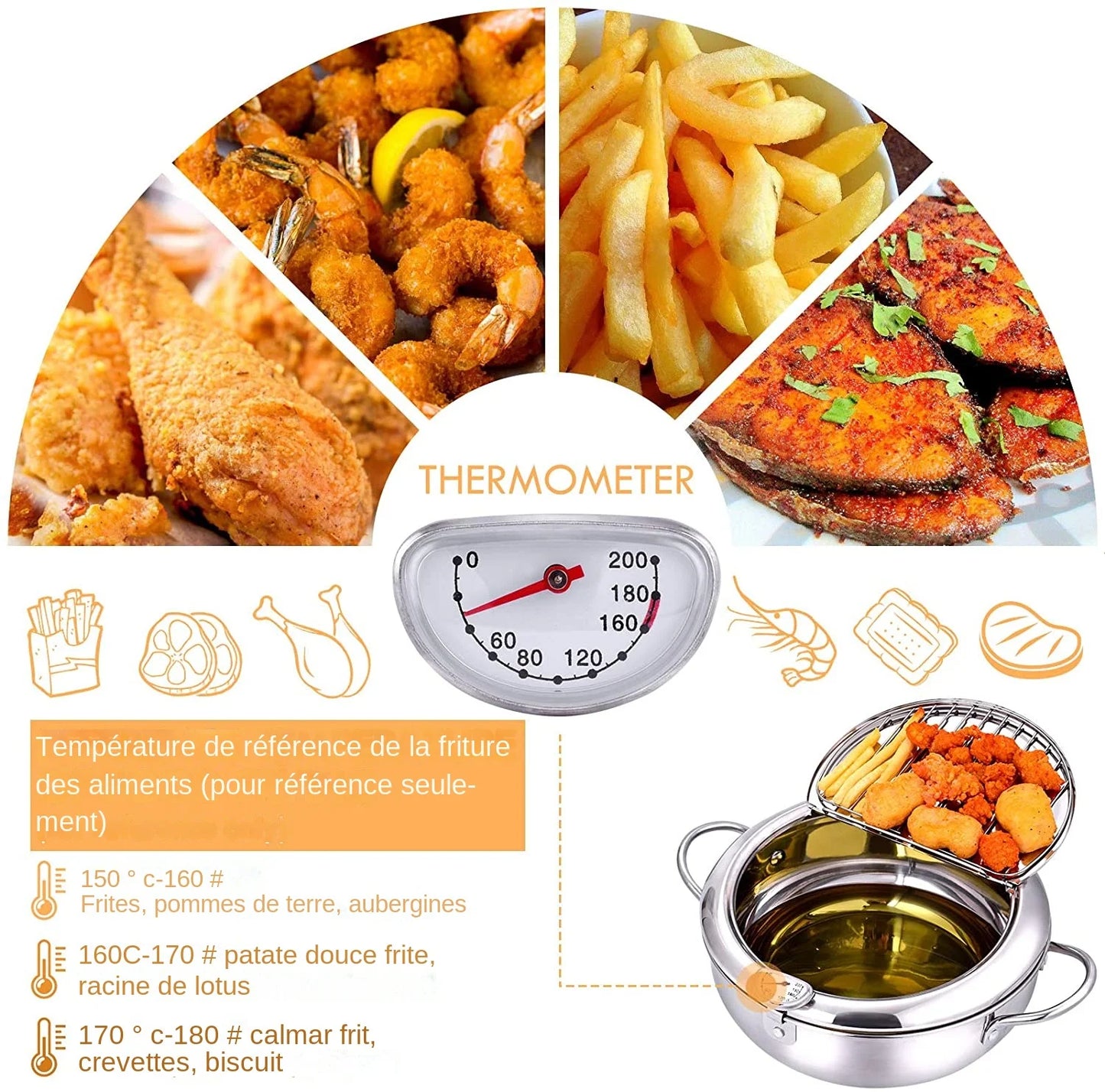 Marmite à frire japonaise – Inox 304 avec thermomètre
