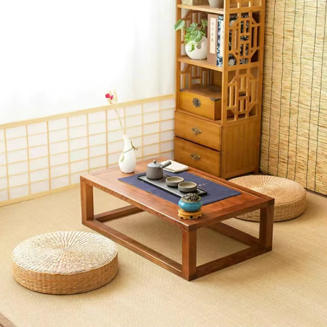 Pouf rond japonais en paille naturelle