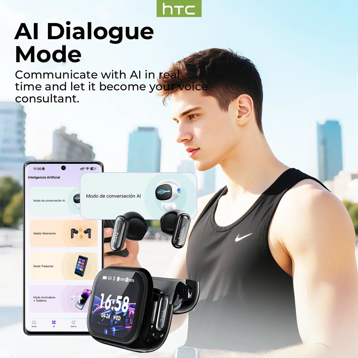 Écouteurs Bluetooth HTC NE68 – Traducteur IA & écran LCD