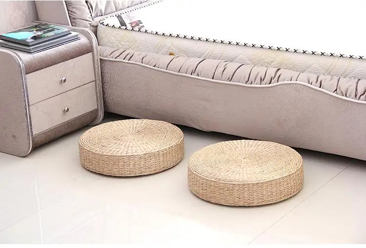 Pouf rond japonais en paille naturelle