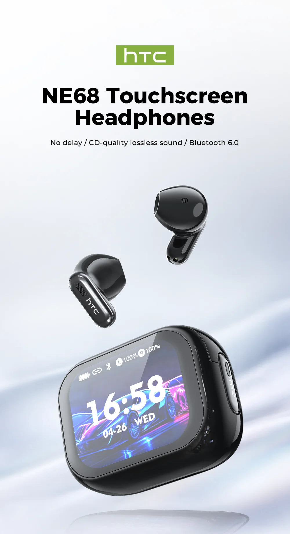 Écouteurs Bluetooth HTC NE68 – Traducteur IA & écran LCD
