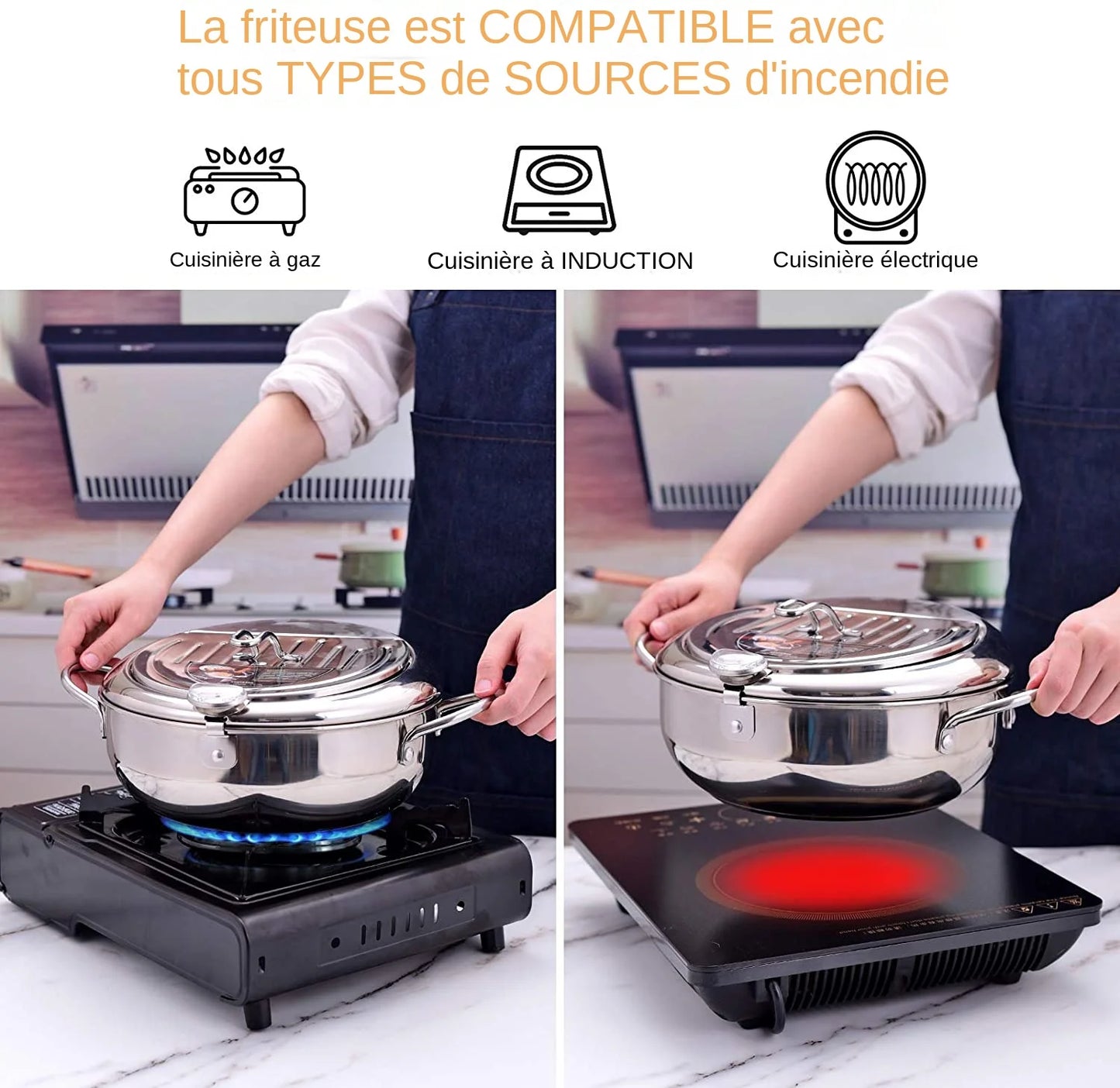 Marmite à frire japonaise – Inox 304 avec thermomètre