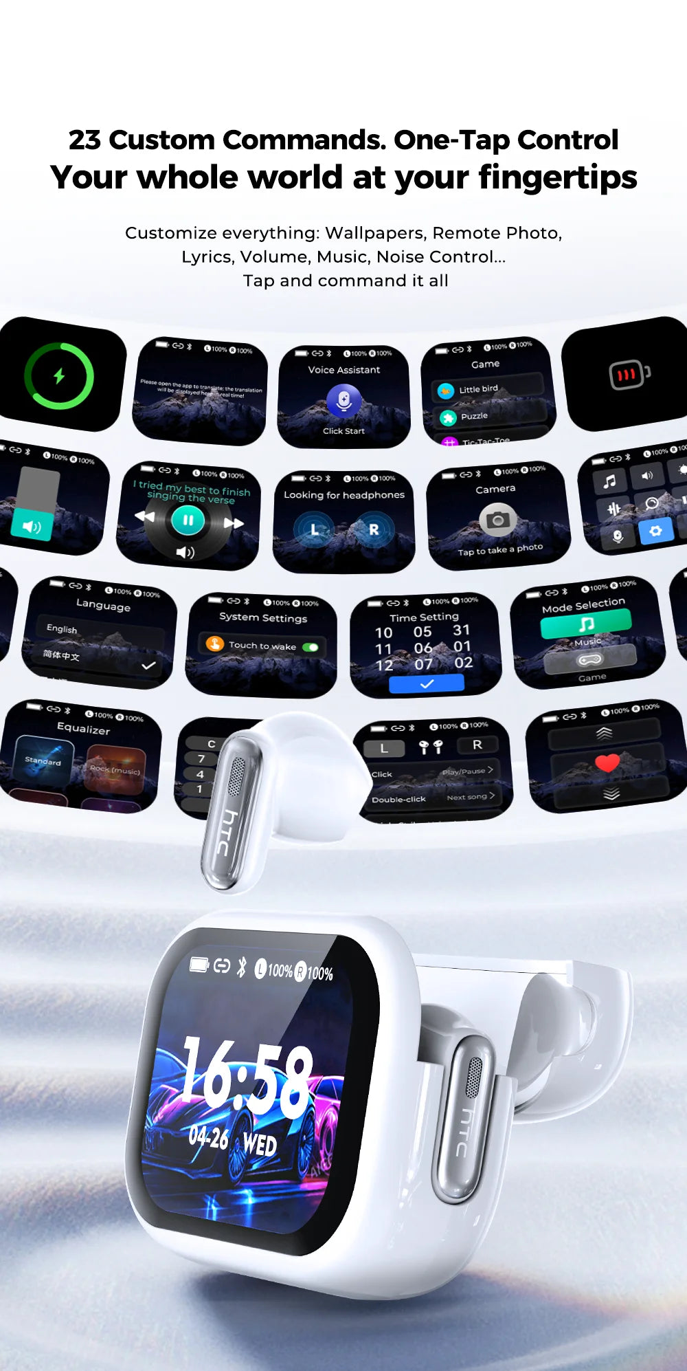 Écouteurs Bluetooth HTC NE68 – Traducteur IA & écran LCD