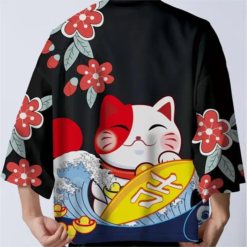 Kimono Yukata japonais – Imprimé chat Harajuku