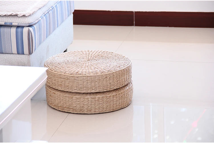 Pouf rond japonais en paille naturelle