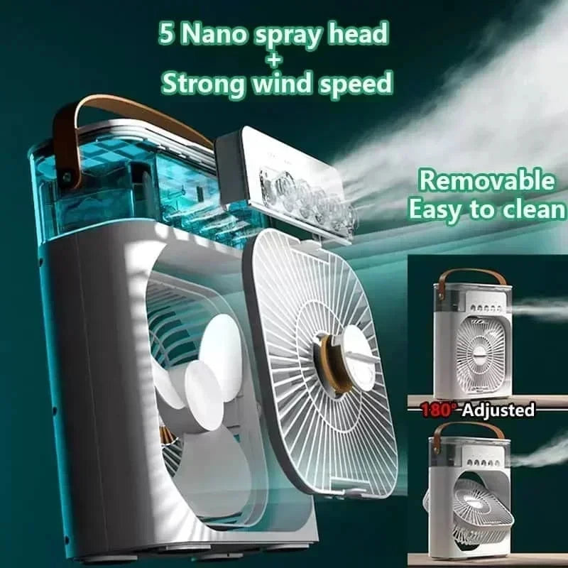 Ventilateur 3-en-1 – Mini Climatiseur, Humidificateur & Veilleuse LED 7 Couleurs