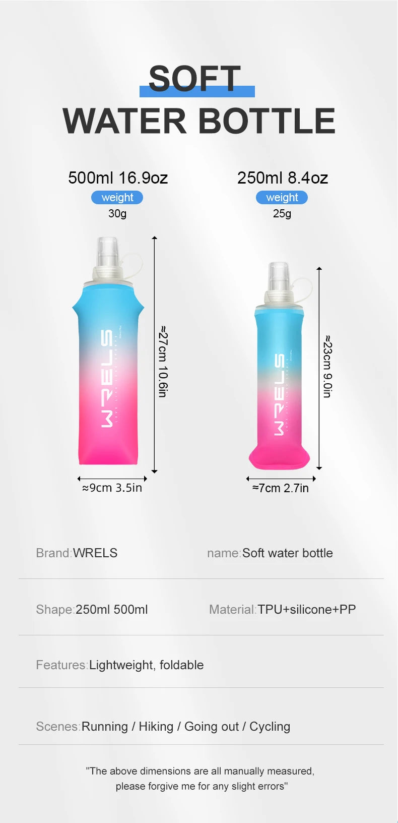 Gourde Souple Pliable TPU – 250ml & 500ml, Ultralégère pour le Sport & l’Outdoor