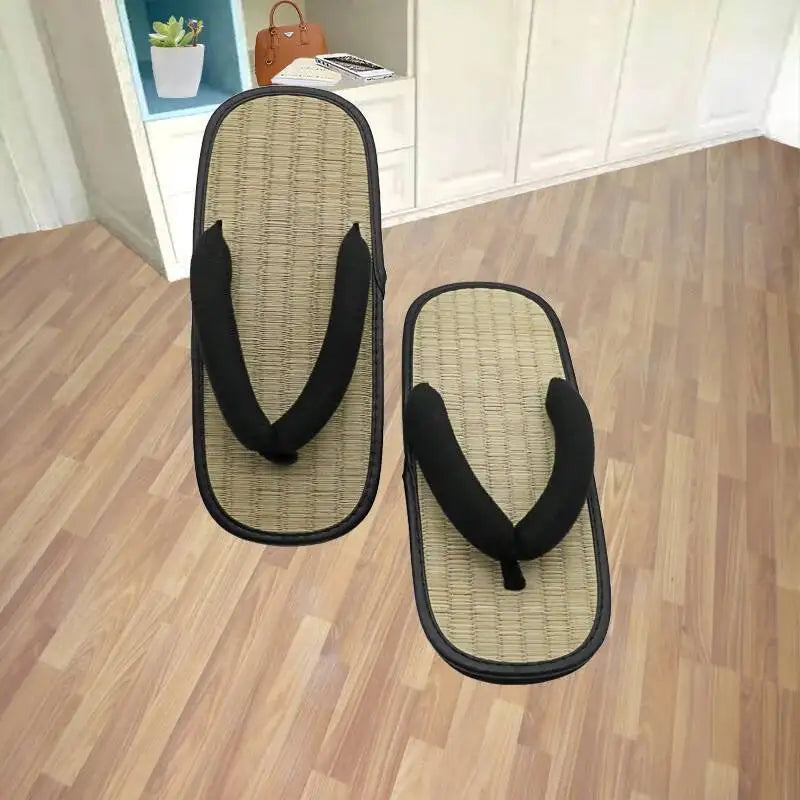 Japanese braided straw geta, summer thongs, clip-on slippers, open-toe sandals, Japanese thick-soled slippers