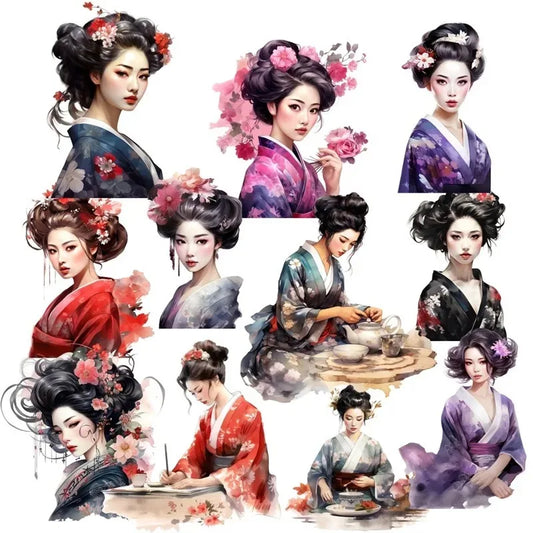 Affiche aquarelle géisha et kimono japonais