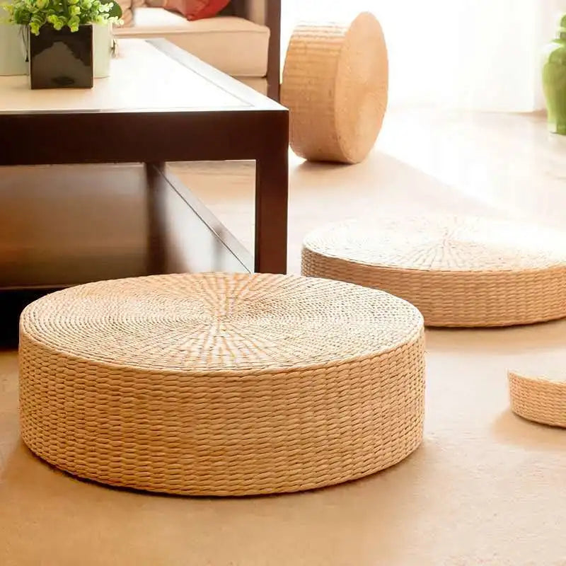 Pouf rond japonais en paille naturelle