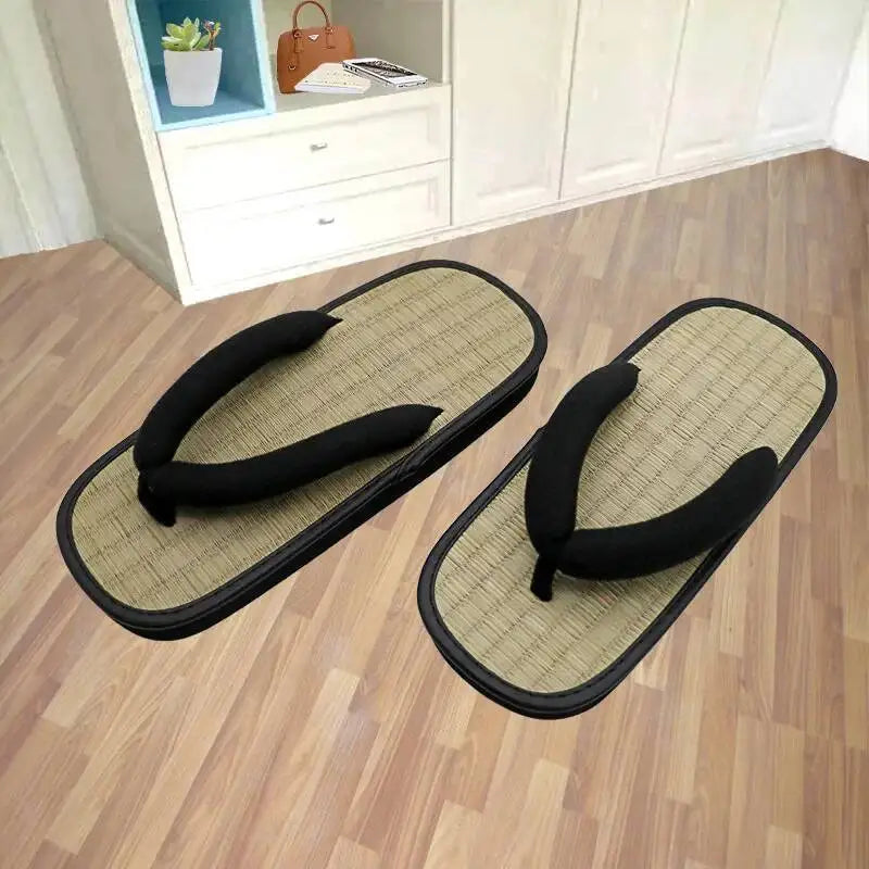 Japanese braided straw geta, summer thongs, clip-on slippers, open-toe sandals, Japanese thick-soled slippers