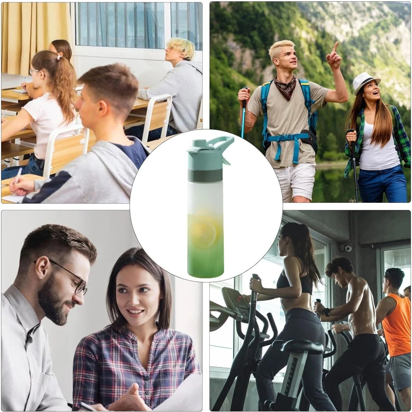 Gourde Brumisateur 650ml avec Paille – Spray Brume & Hydratation, Outdoor & Sport