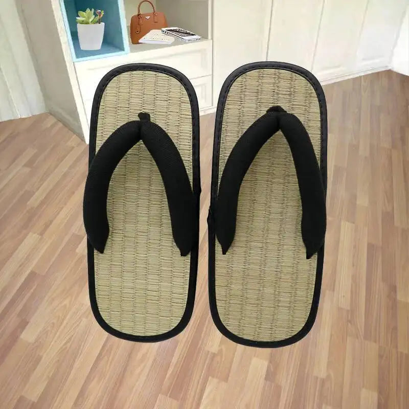 Japanese braided straw geta, summer thongs, clip-on slippers, open-toe sandals, Japanese thick-soled slippers