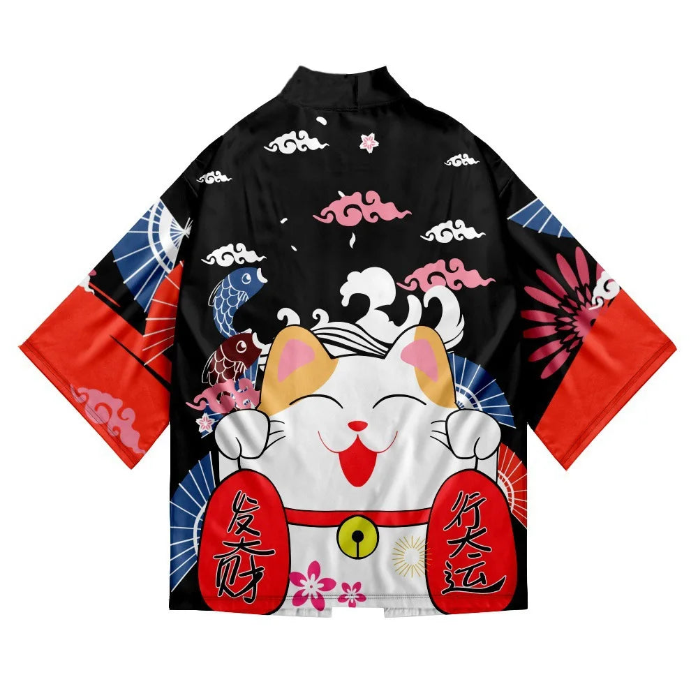 Kimono Yukata japonais – Imprimé chat Harajuku
