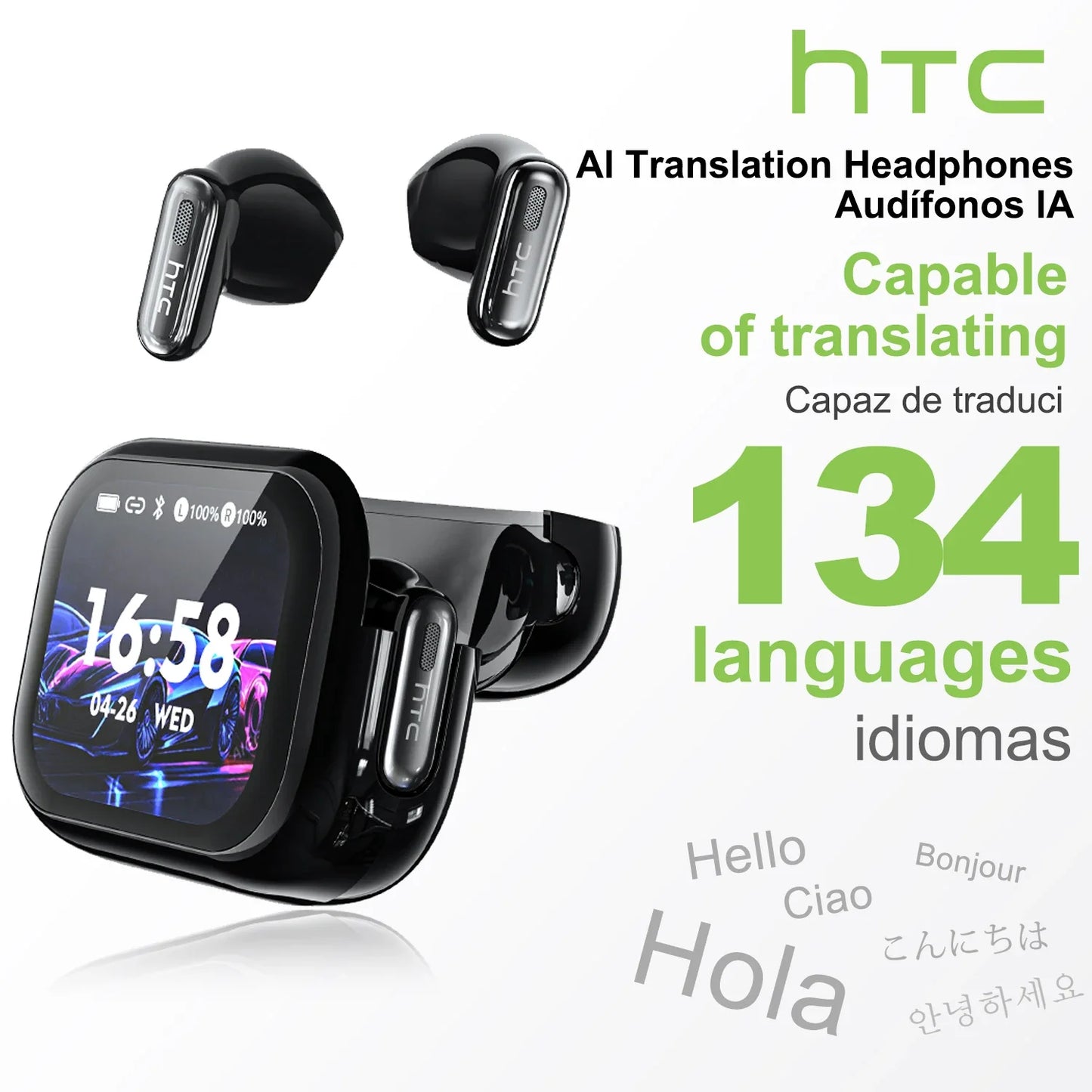 Écouteurs Bluetooth HTC NE68 – Traducteur IA & écran LCD