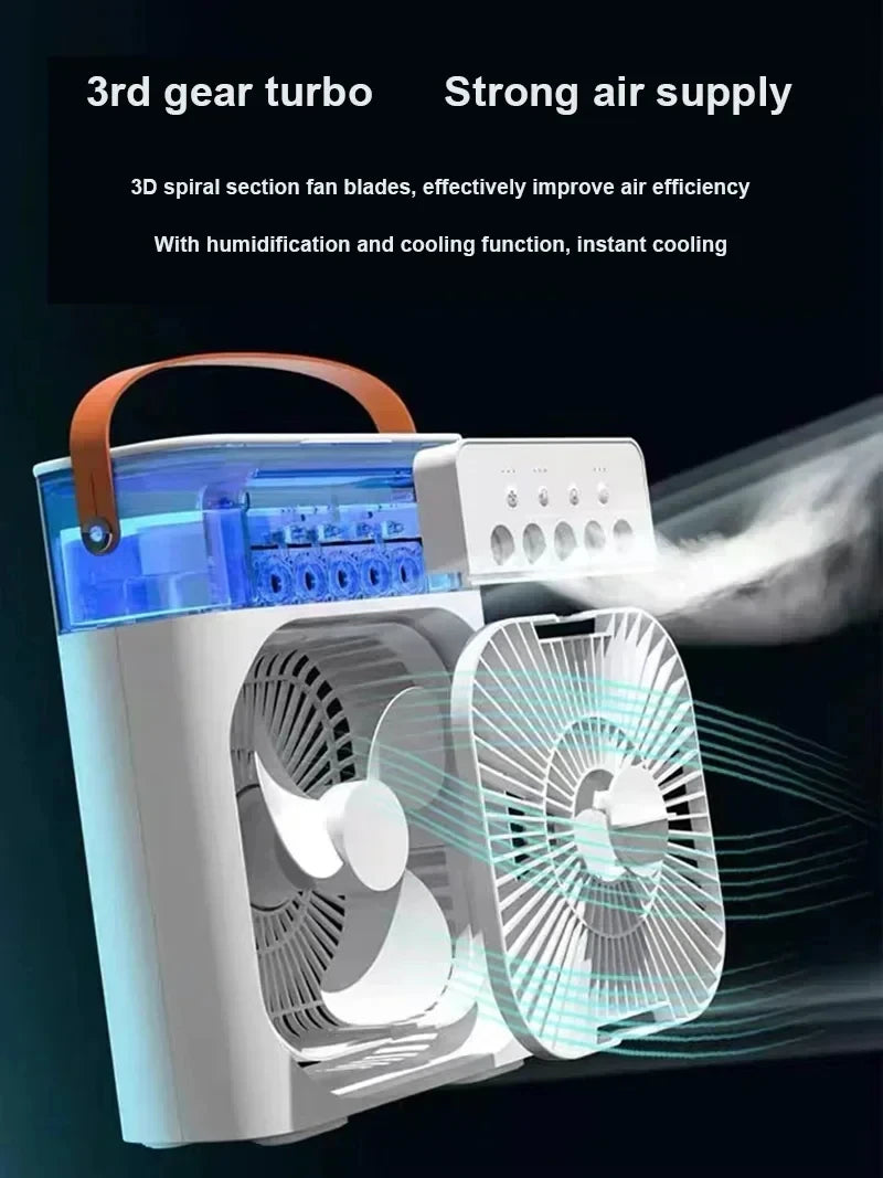Ventilateur 3-en-1 – Mini Climatiseur, Humidificateur & Veilleuse LED 7 Couleurs