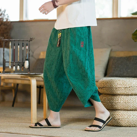 Pantalon kimono japonais en lin – Yukata ample homme