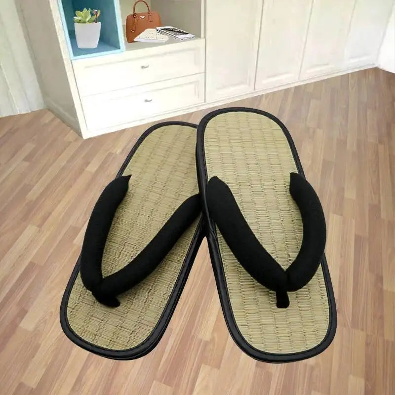 Japanese braided straw geta, summer thongs, clip-on slippers, open-toe sandals, Japanese thick-soled slippers