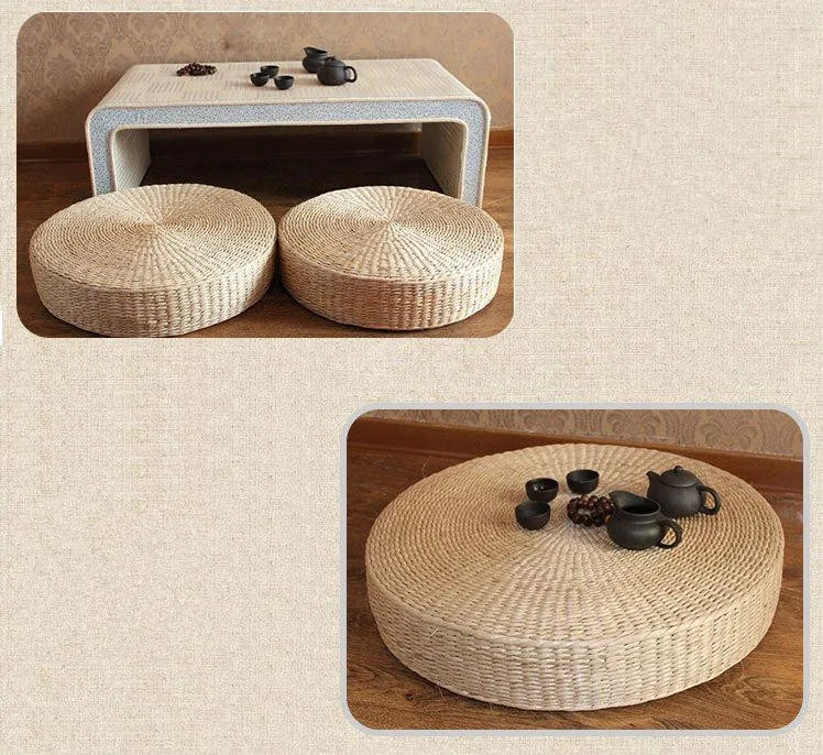 Pouf rond japonais en paille naturelle