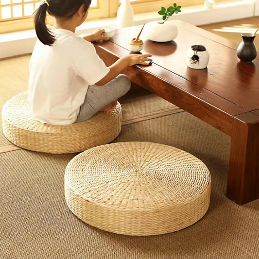 Pouf rond japonais en paille naturelle