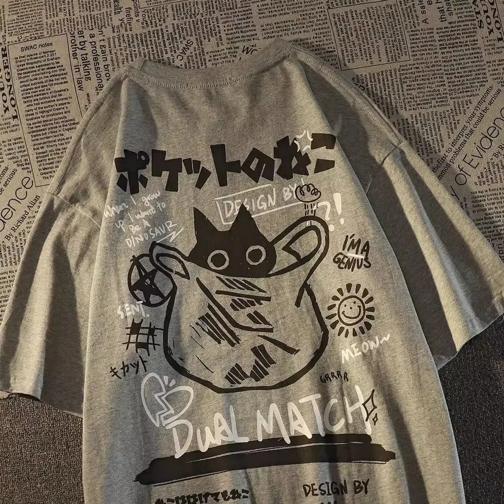 T-shirt imprimé rétro japonais – Manches courtes