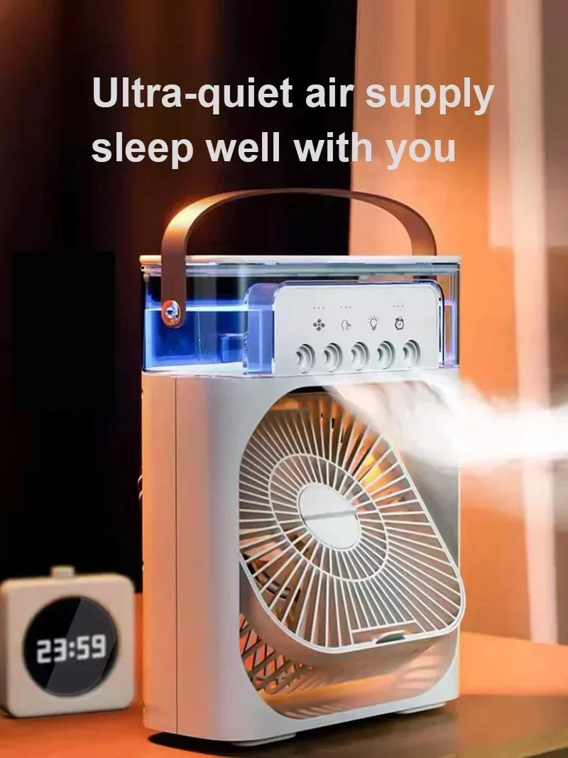 Ventilateur 3-en-1 – Mini Climatiseur, Humidificateur & Veilleuse LED 7 Couleurs