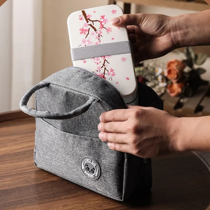 Cherry Blossom Japanese Lunch Box with Utensils, Microwavable Bento Box, Portable Soup Bowl for Students, Double Compartment Lunch Box