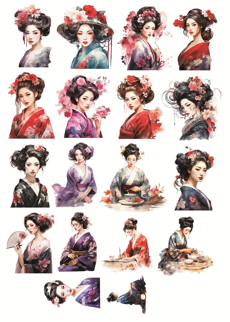 Affiche aquarelle géisha et kimono japonais