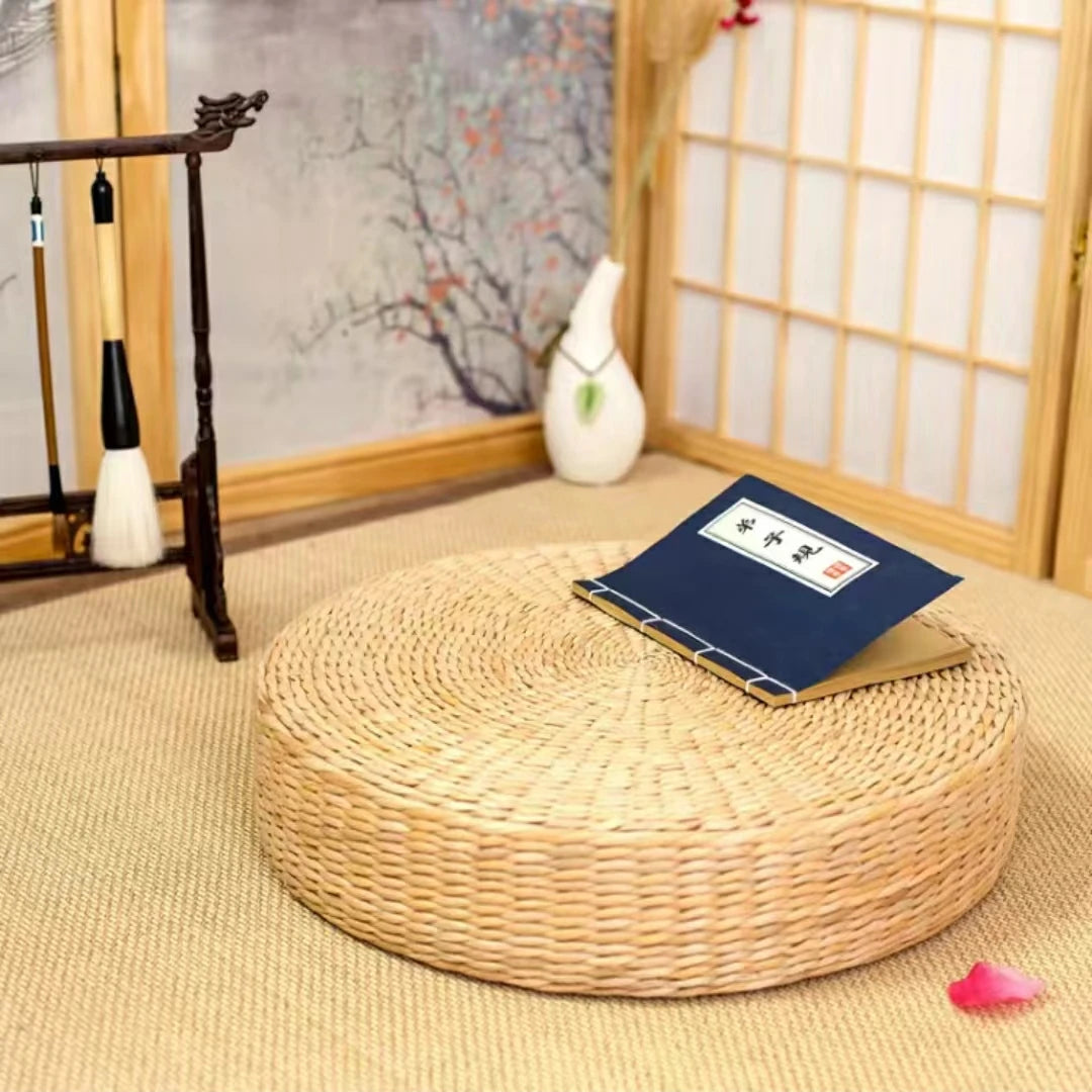 Pouf rond japonais en paille naturelle