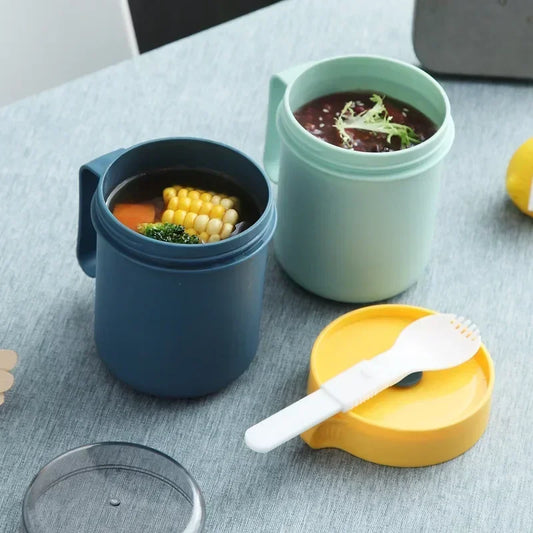 Contenant multifonction portable pour petit-déjeuner, yaourt, gruau, soupe, etc., style japonais. Comprend un couvercle et une cuillère.