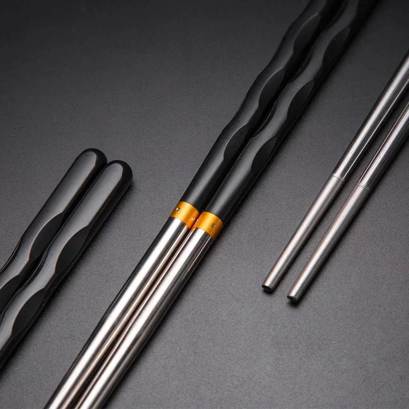 Lot de 5 paires de baguettes réutilisables antidérapantes en acier inoxydable
