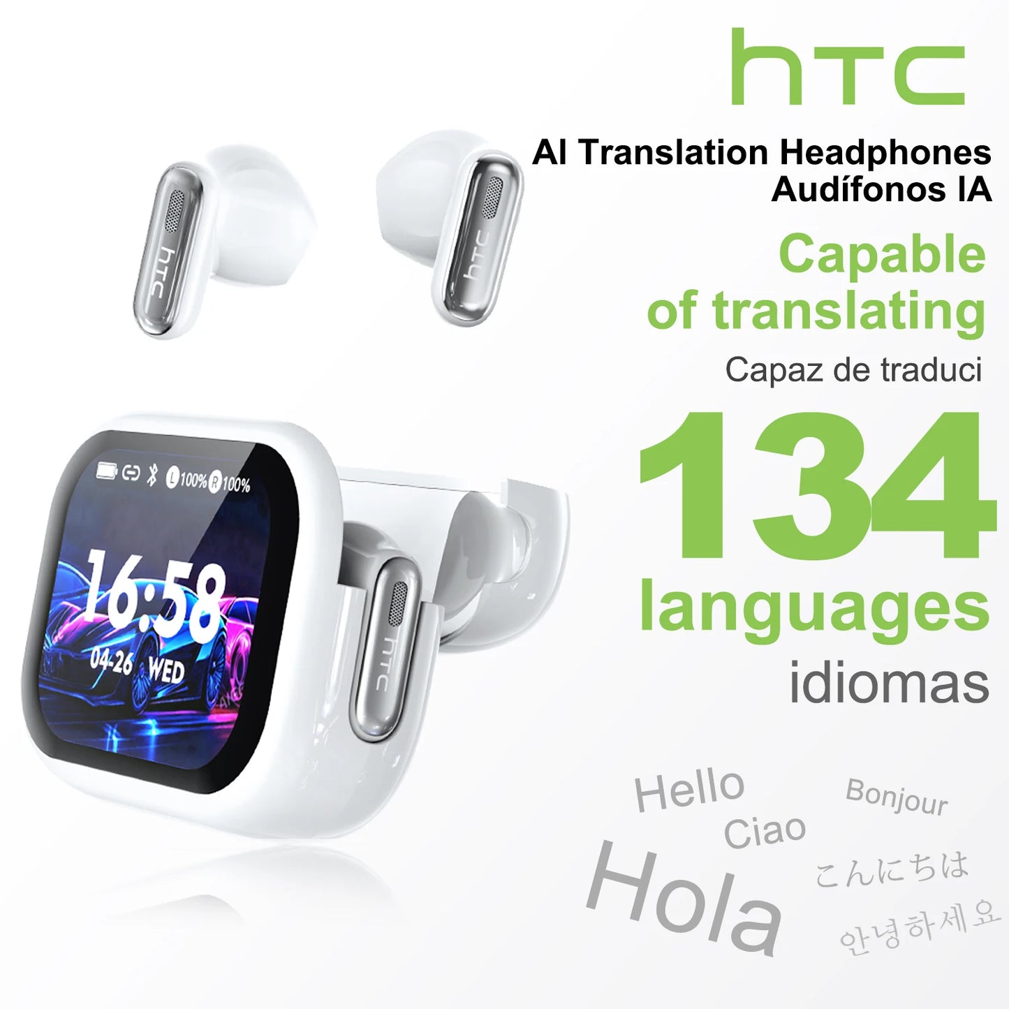 Écouteurs Bluetooth HTC NE68 – Traducteur IA & écran LCD