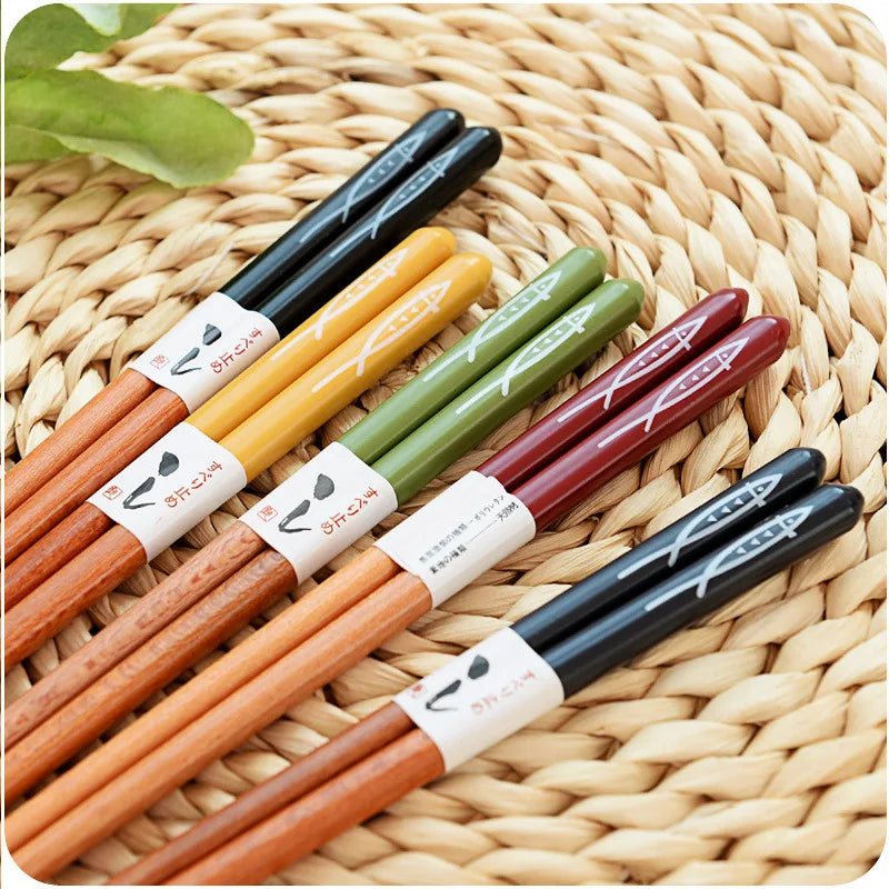 Ensemble de 5 paires de baguettes en bambou, antidérapantes, en bois naturel japonais…