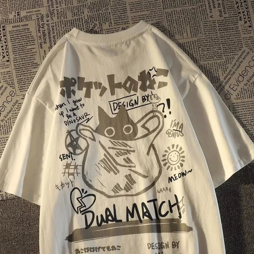 T-shirt imprimé rétro japonais – Manches courtes