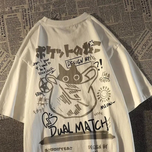 T-shirt imprimé rétro japonais – Manches courtes