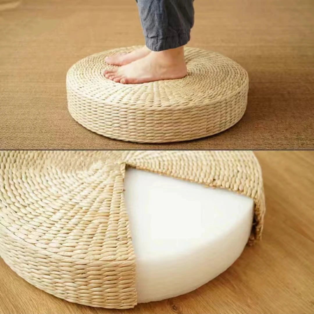 Pouf rond japonais en paille naturelle