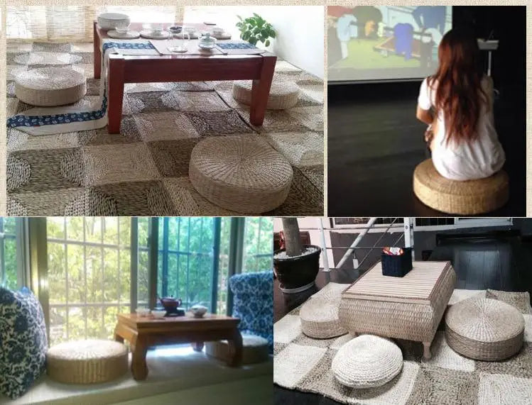 Pouf rond japonais en paille naturelle